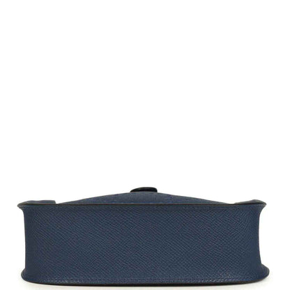 Hermes bag in blue bottom view with pebbled leather texture