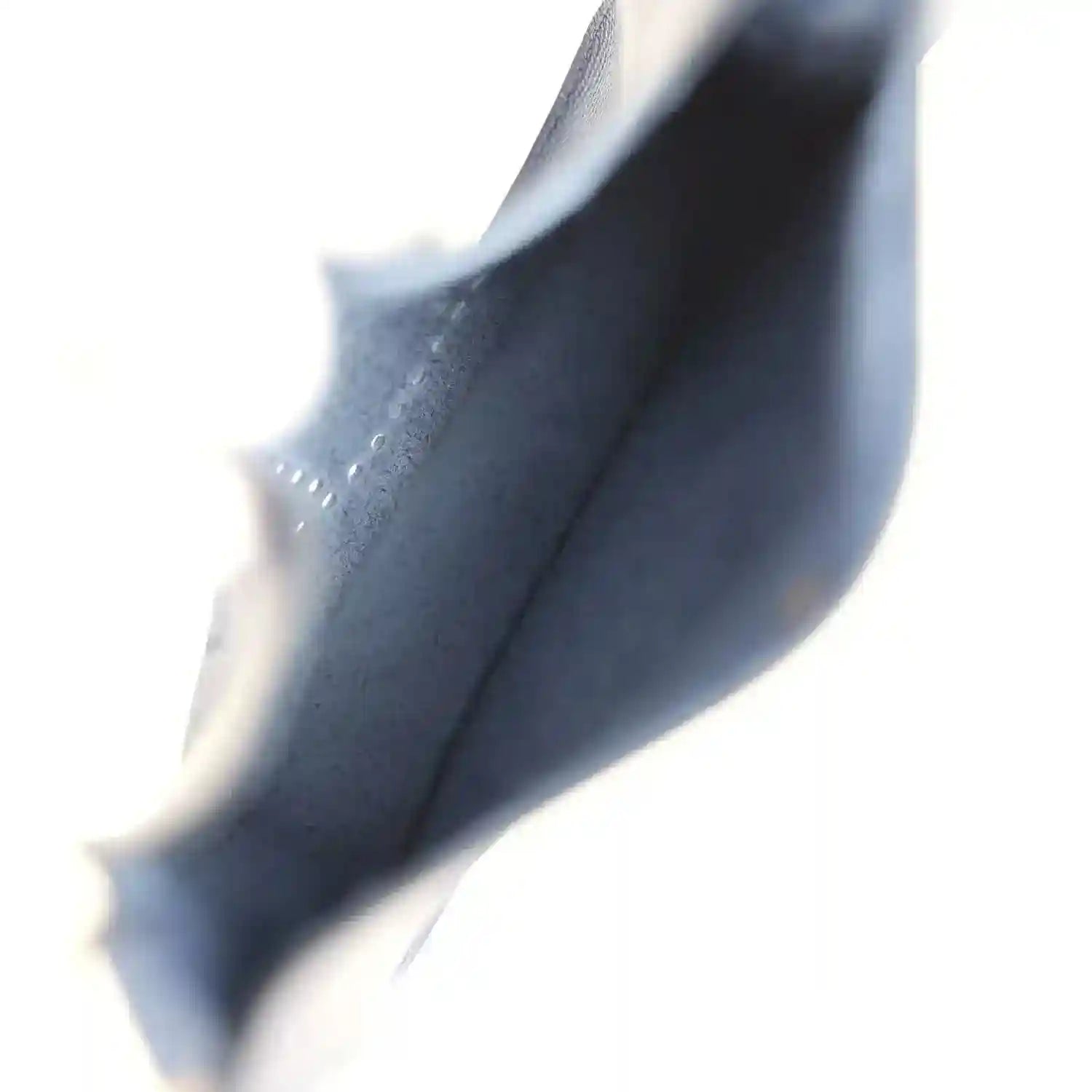 Blue leather bag edge close-up with strap and lining detail