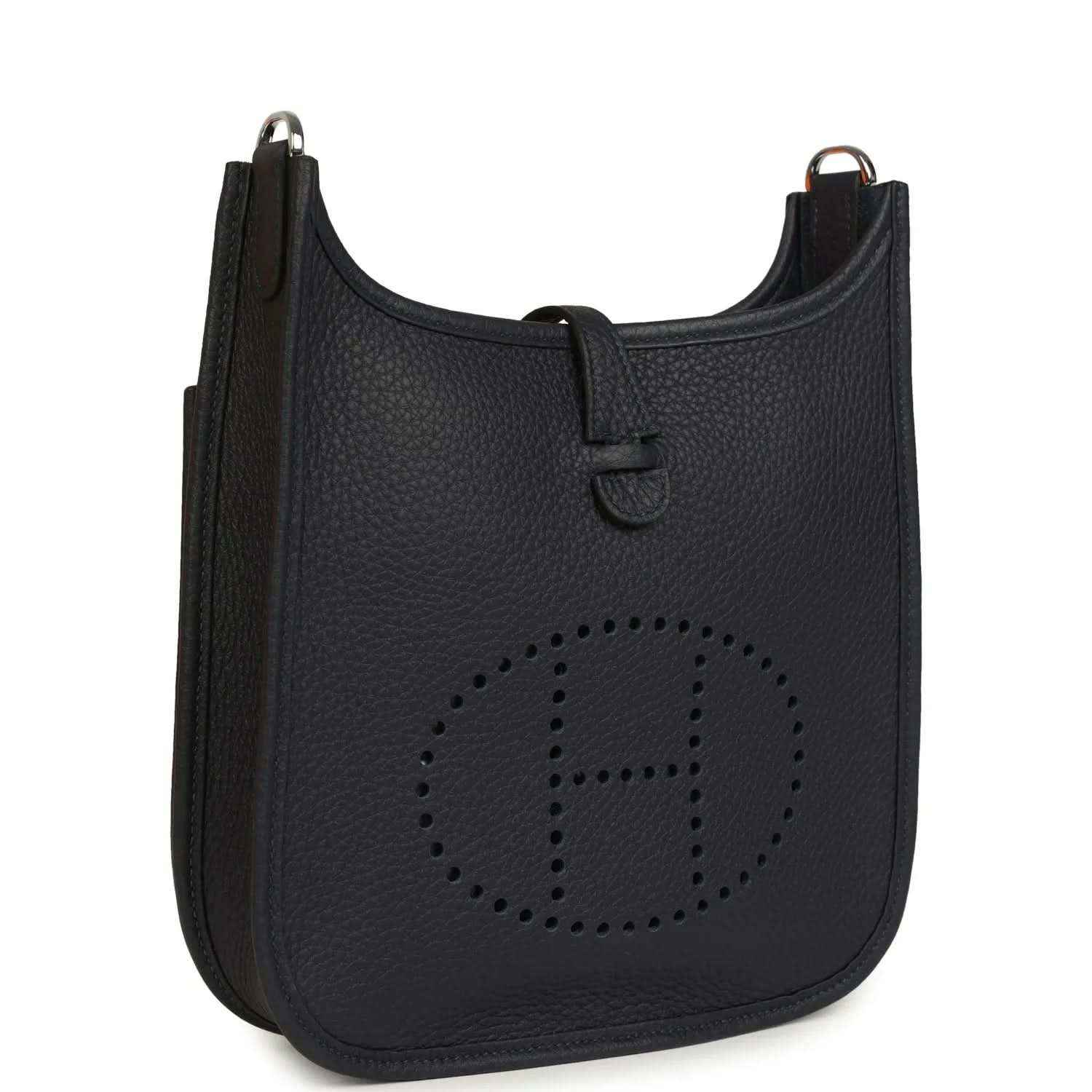 Black textured leather crossbody bag with perforated logo panel