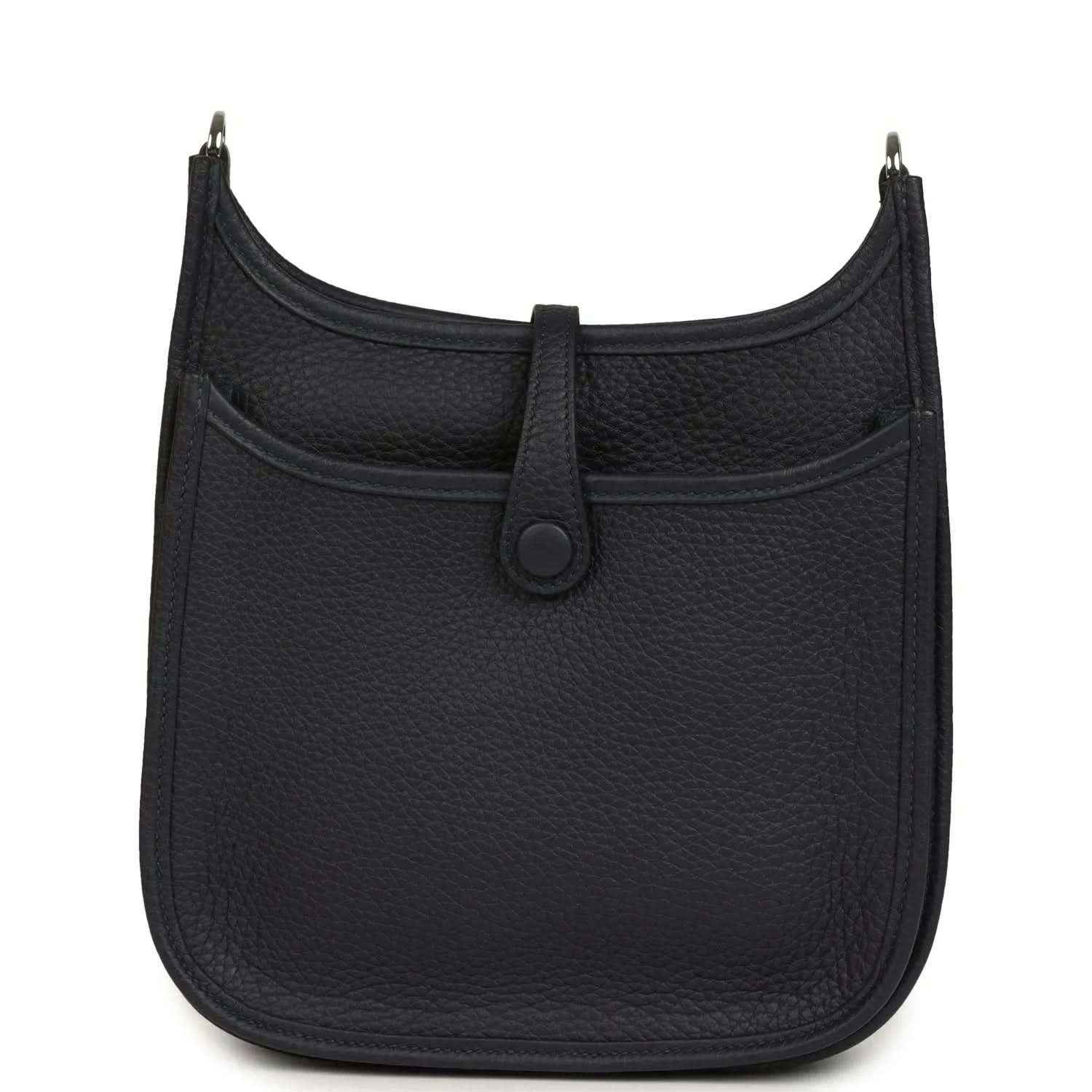 Black leather crossbody bag with front seam and central tab closure
