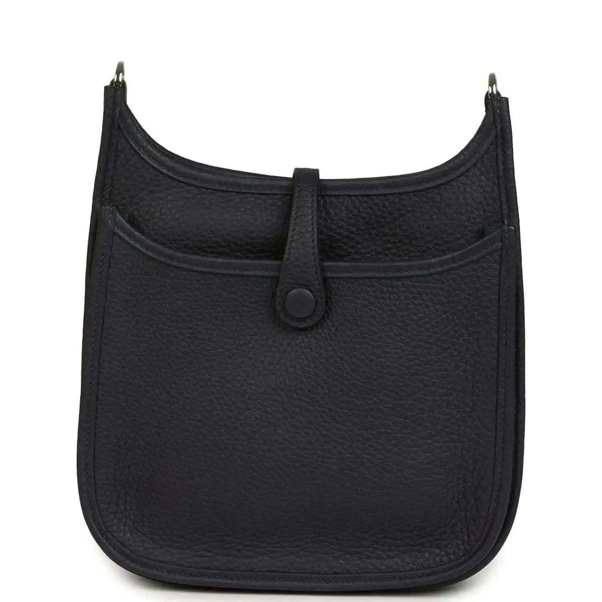 Black leather crossbody bag with front seam and central tab closure