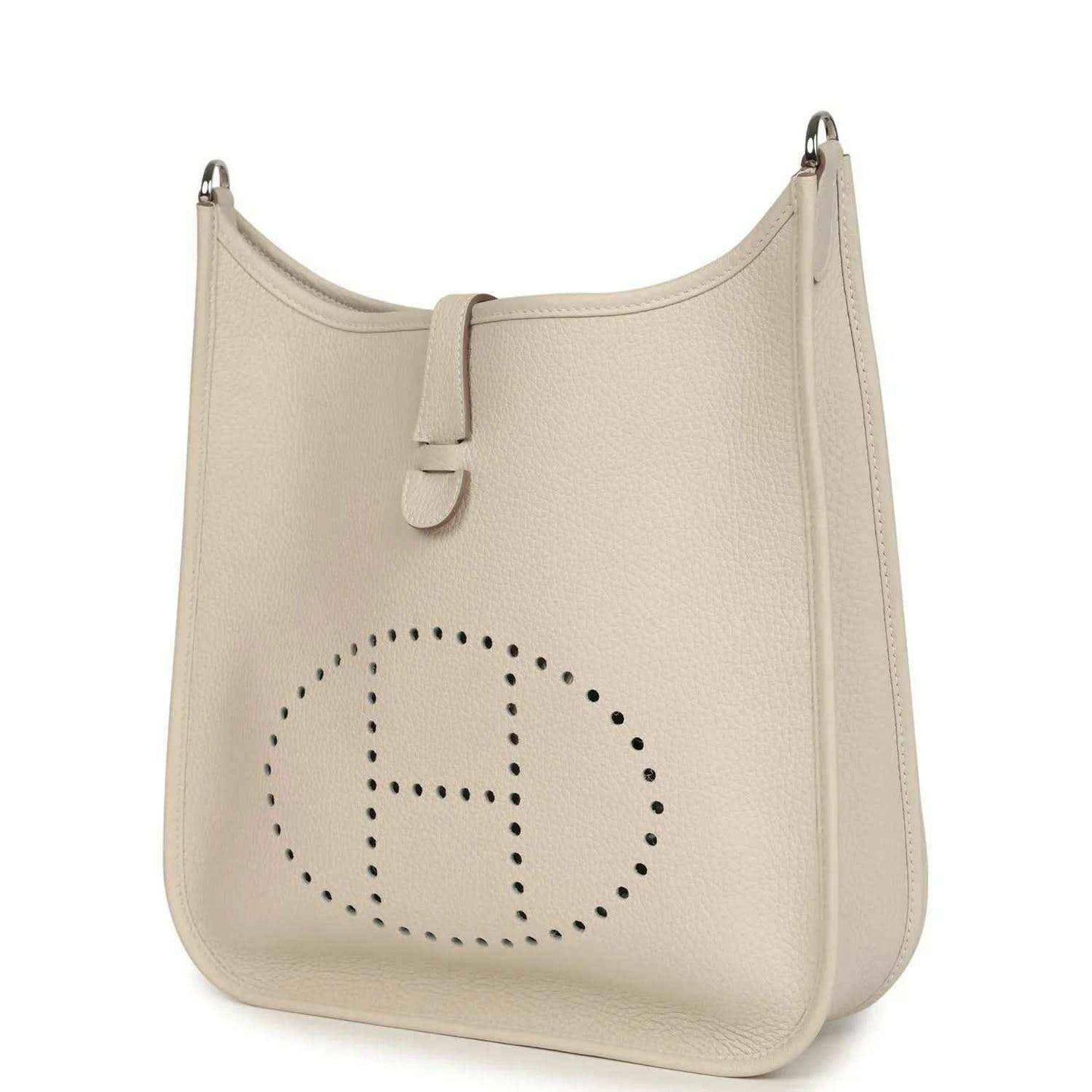 Hermes Evelyne III PM messenger bag in light beige leather, perforated logo on front