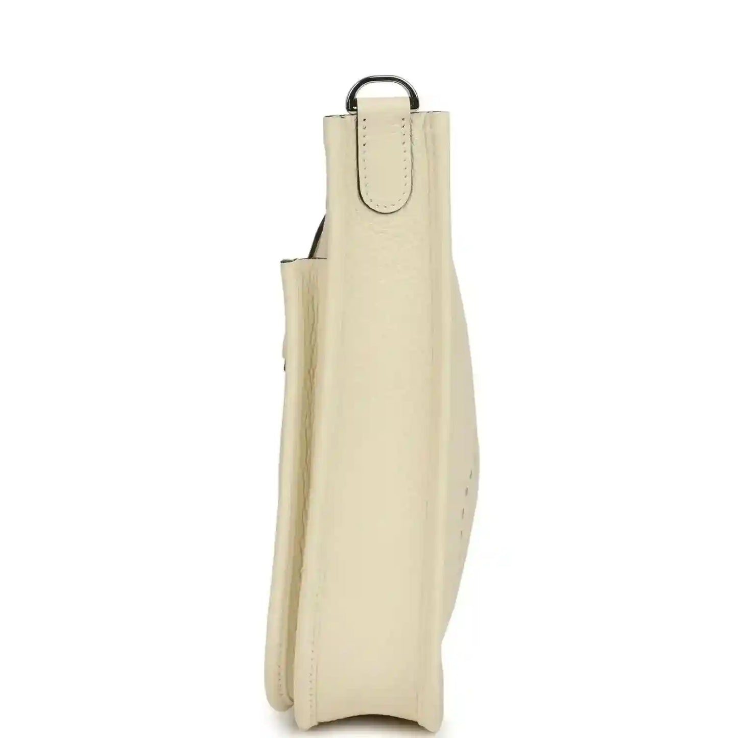 Cream leather Evelyne-style shoulder bag with top handle and side profile