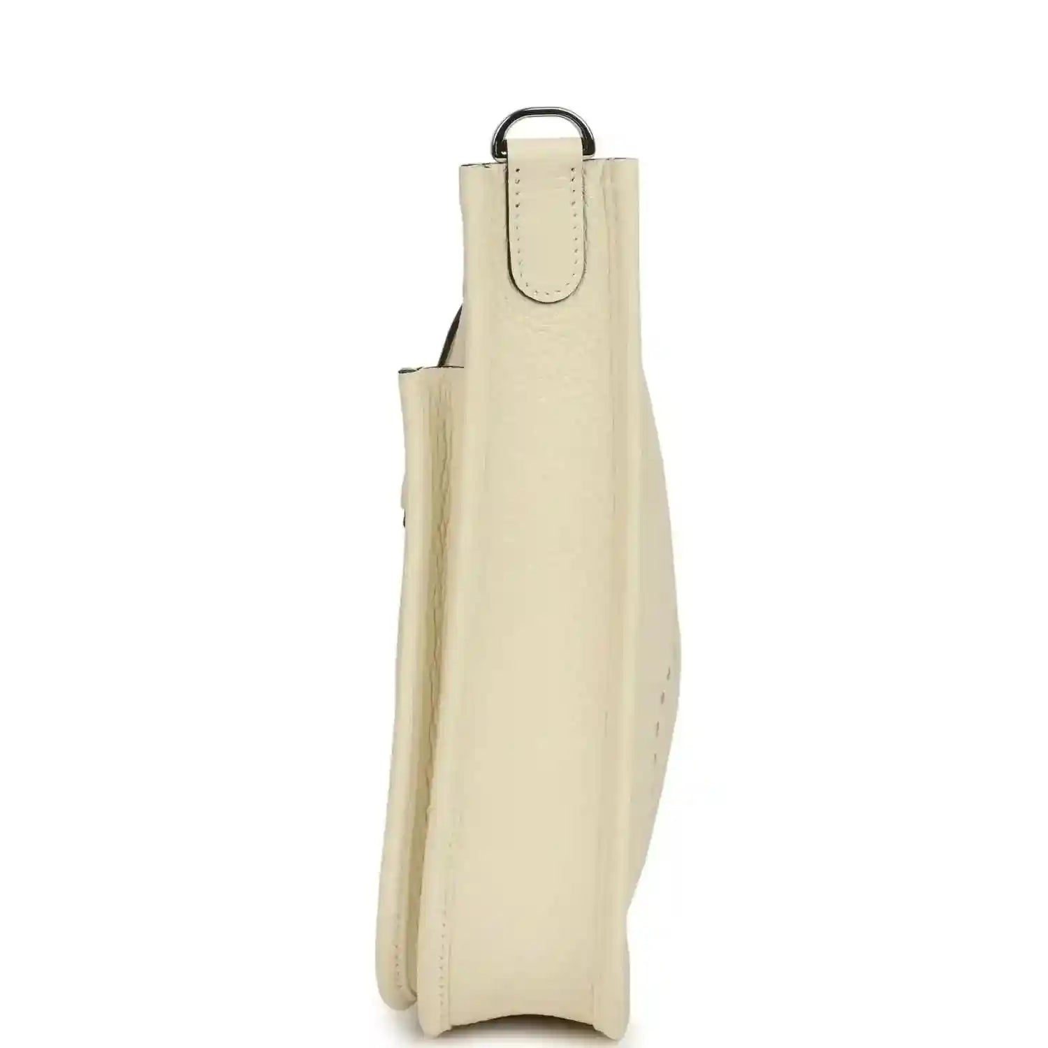 Cream leather Evelyne-style shoulder bag with top handle and side profile