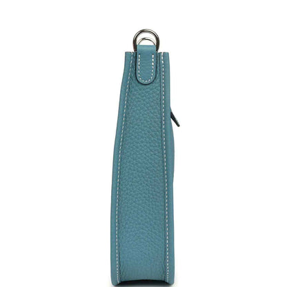 Blue denim Clemence leather mini messenger bag with top handle and hanging loop