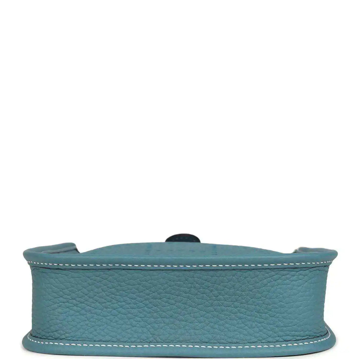 Blue denim leather mini messenger bag with top edge and riveted strap hardware