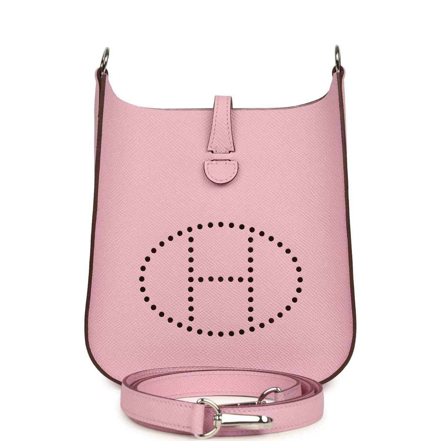Mauve Evelyne Sellier TPM shoulder bag with front perforated logo and crossbody strap