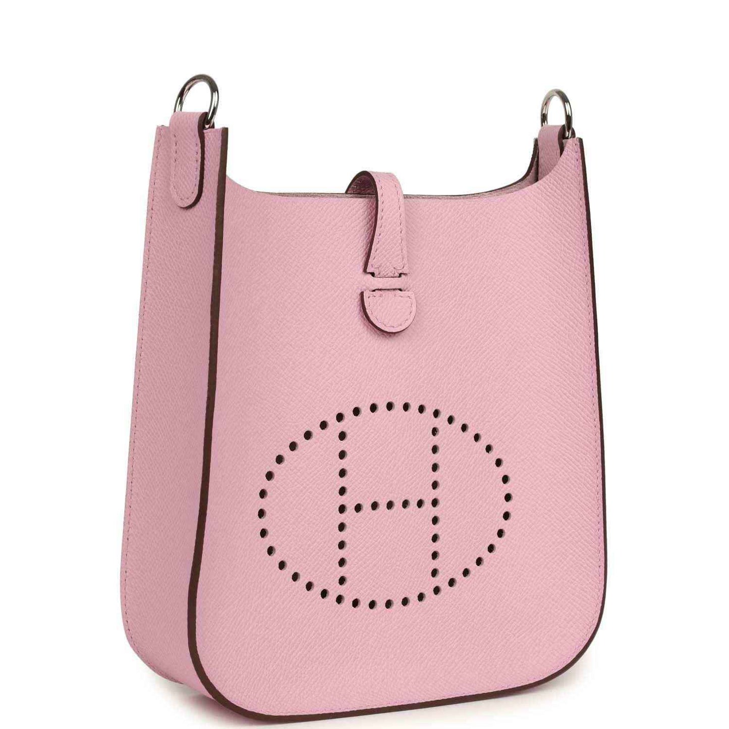 Mauve Evelyne Sellier TPM shoulder bag with top handle, front logo, and crossbody strap