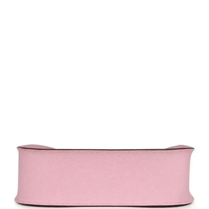 Mauve Evelyne Sellier TPM bag bottom view with wide leather strap base