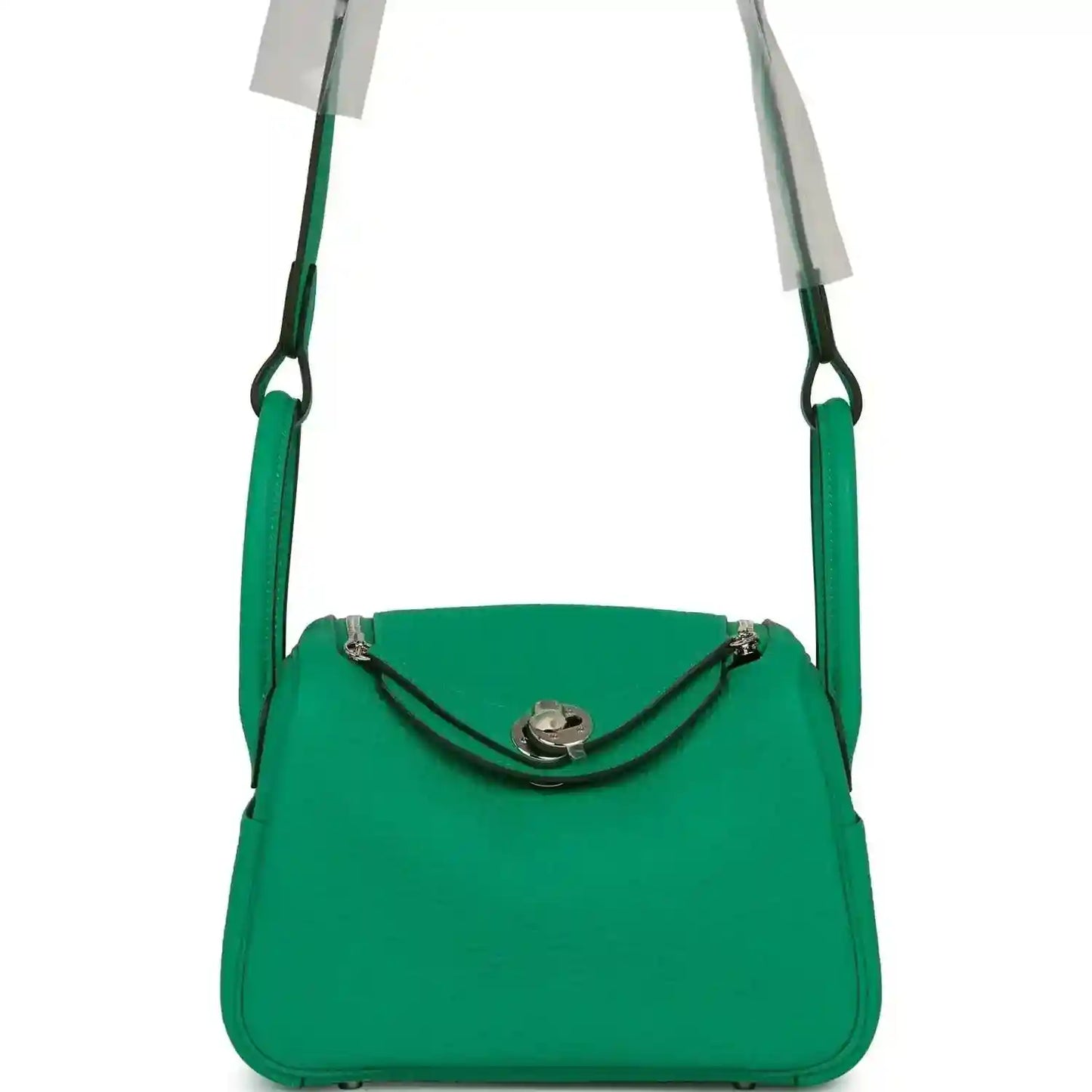 Mini green leather handbag with top handle and silver-tone clasp