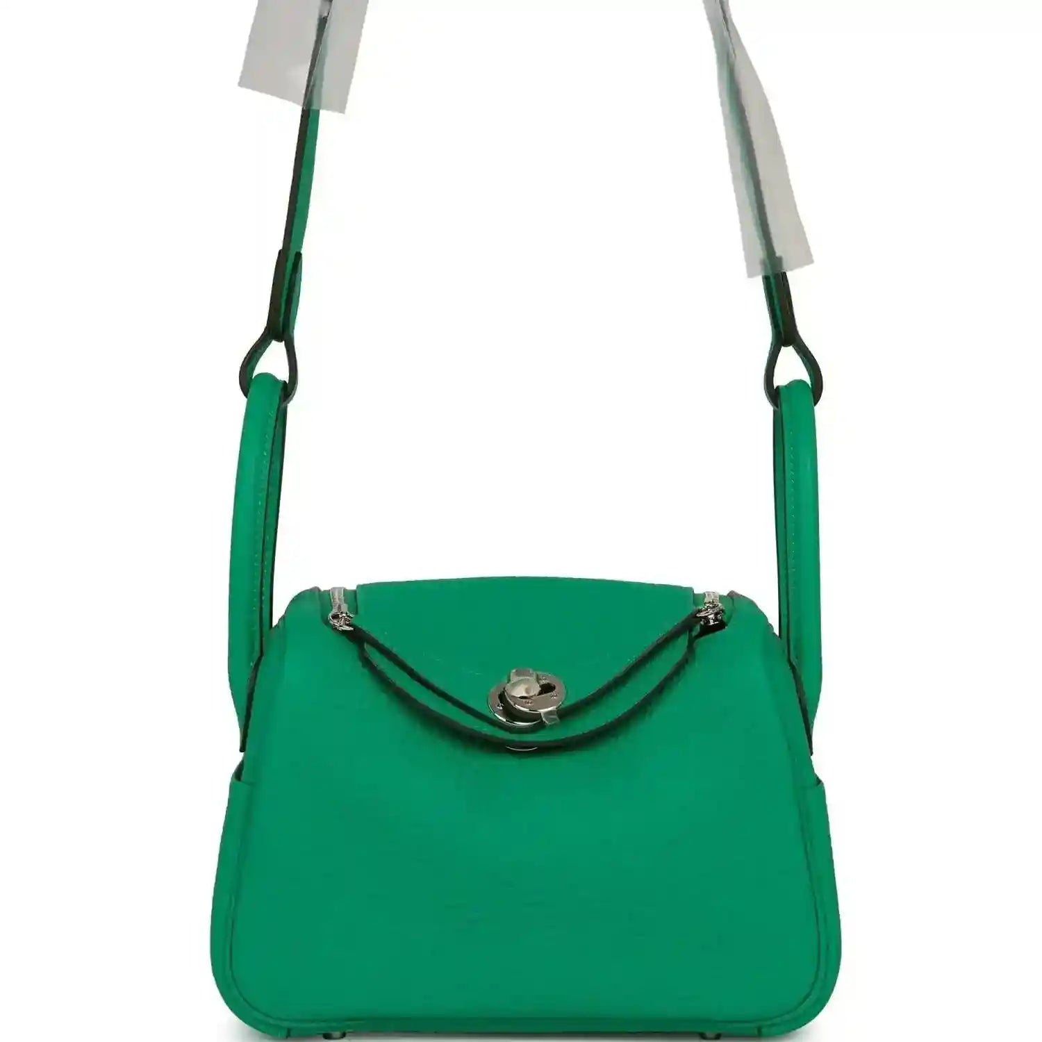 Mini green leather handbag with top handle and silver-tone clasp