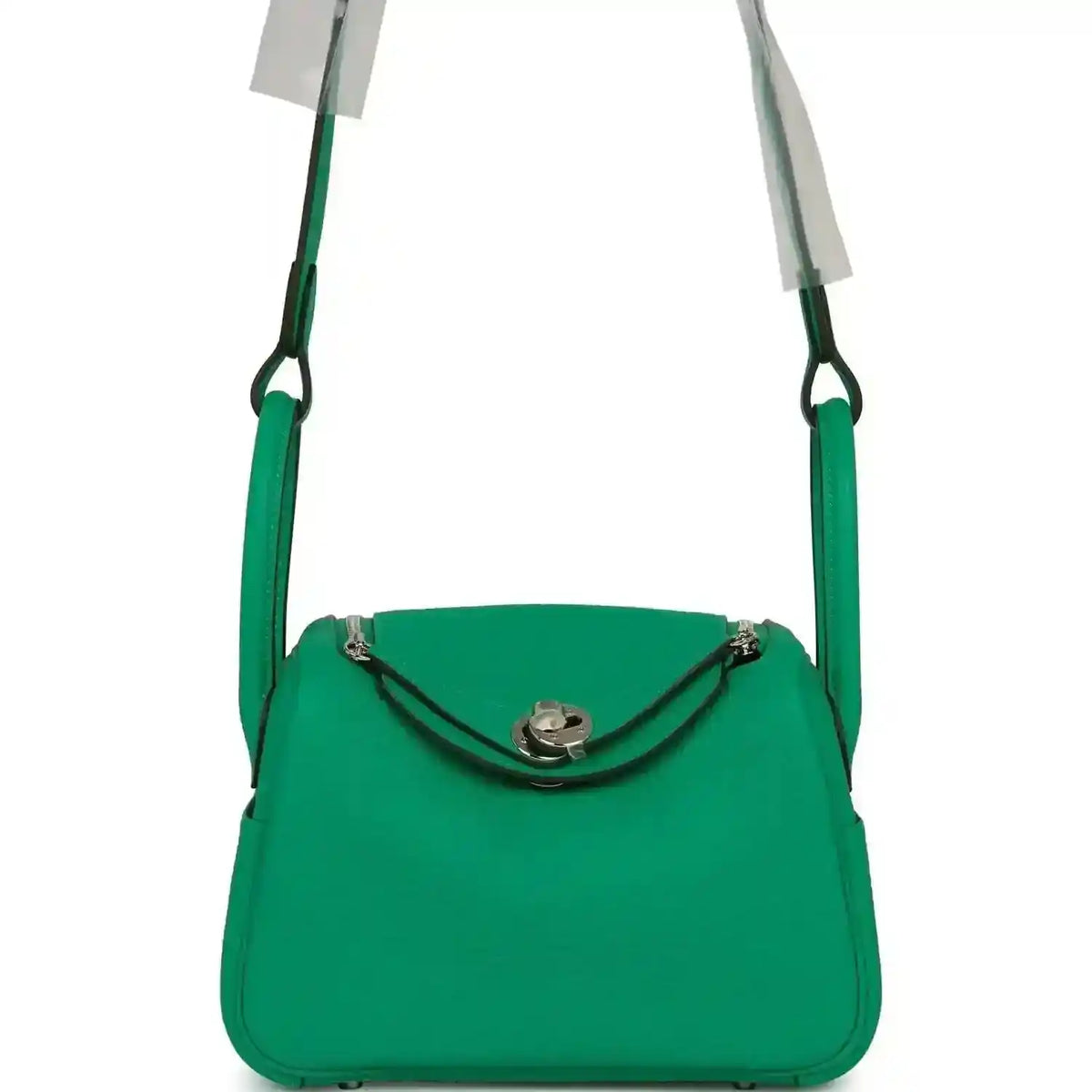 Mini green leather handbag with top handle and silver-tone clasp