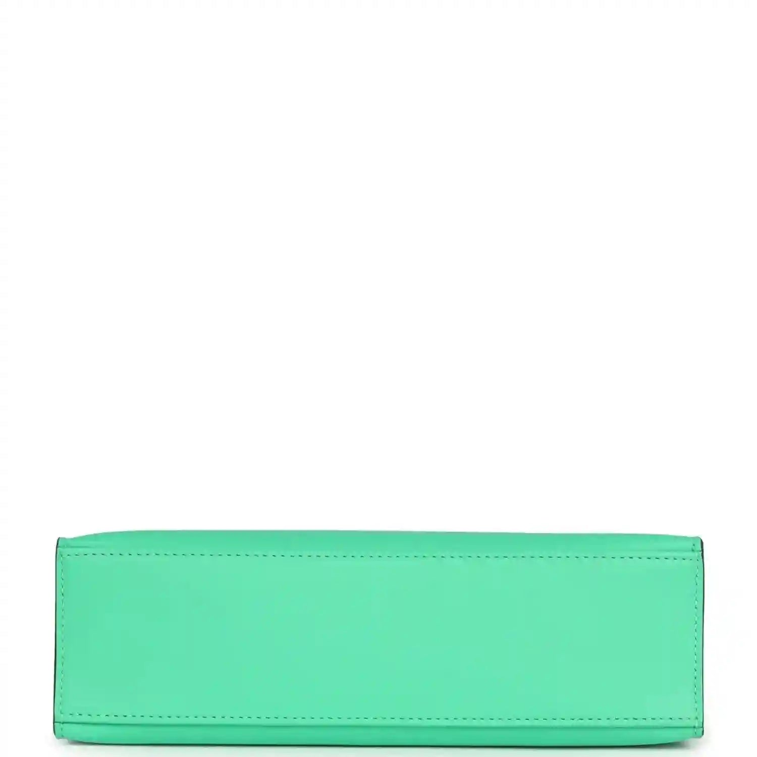 Hermes Kelly pochette green leather base panel with stitched edges