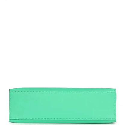 Hermes Kelly pochette green leather base panel with stitched edges