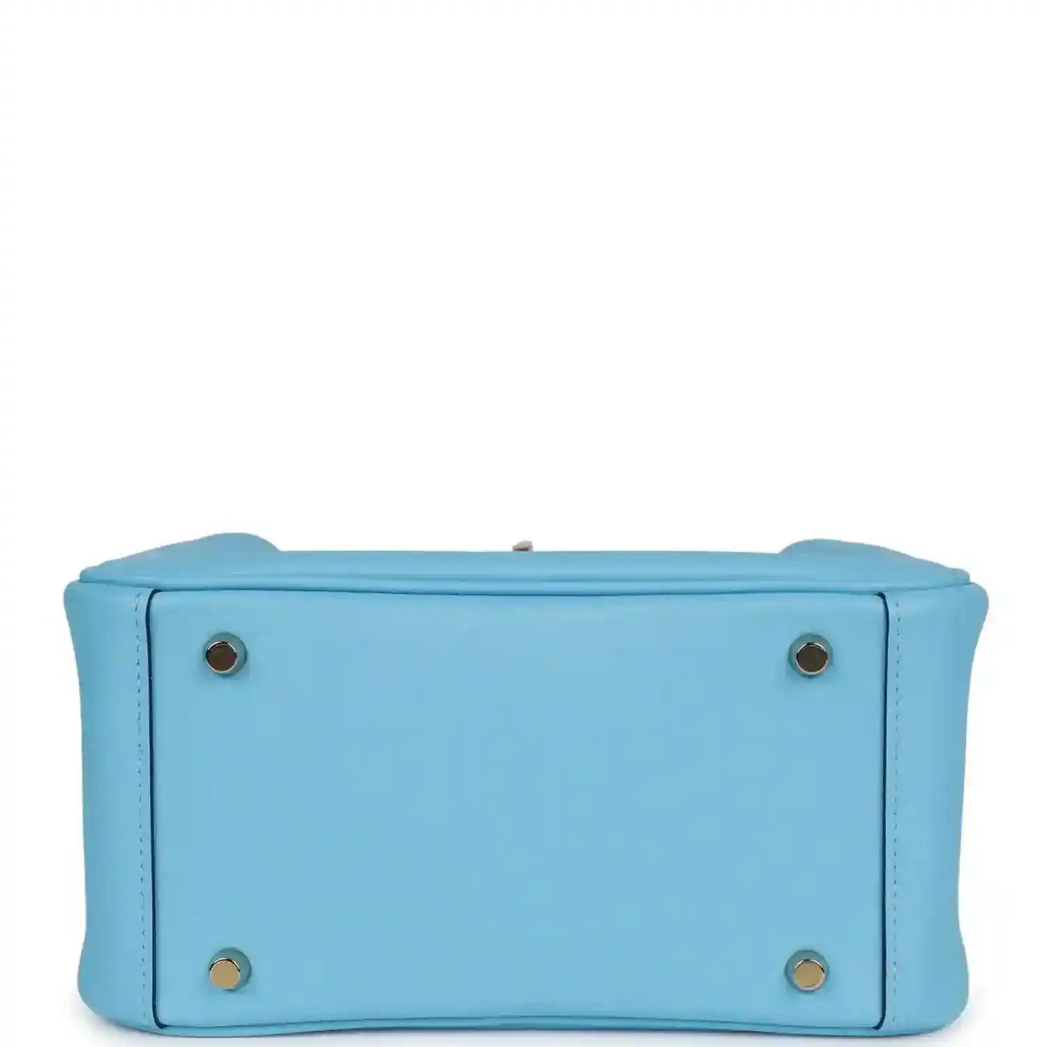 Light blue leather mini handbag with round hardware studs on the base