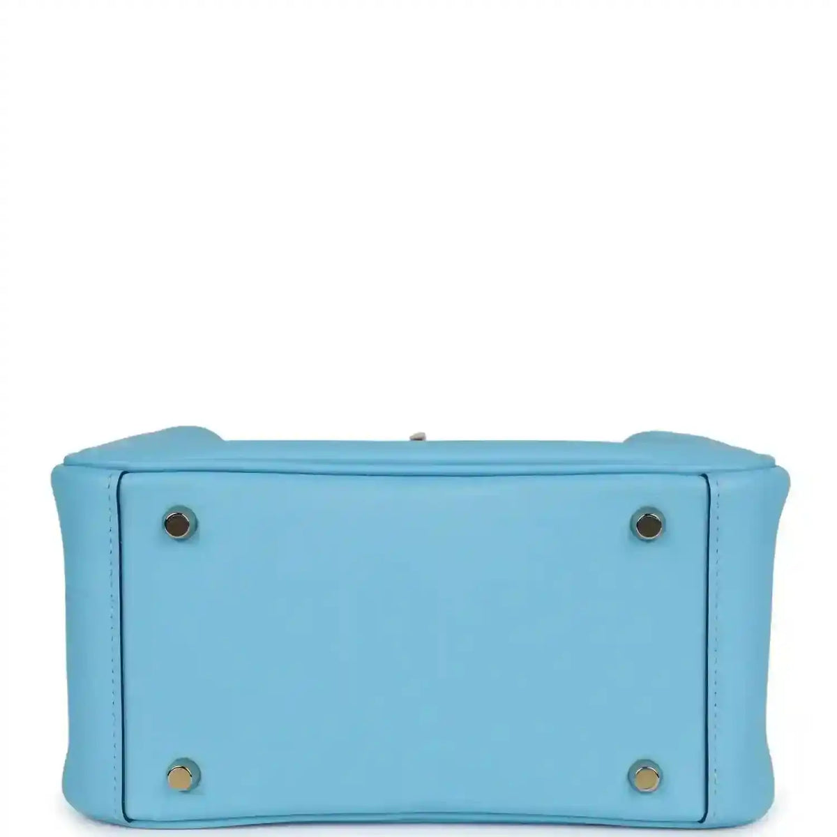 Light blue leather mini handbag with round hardware studs on the base