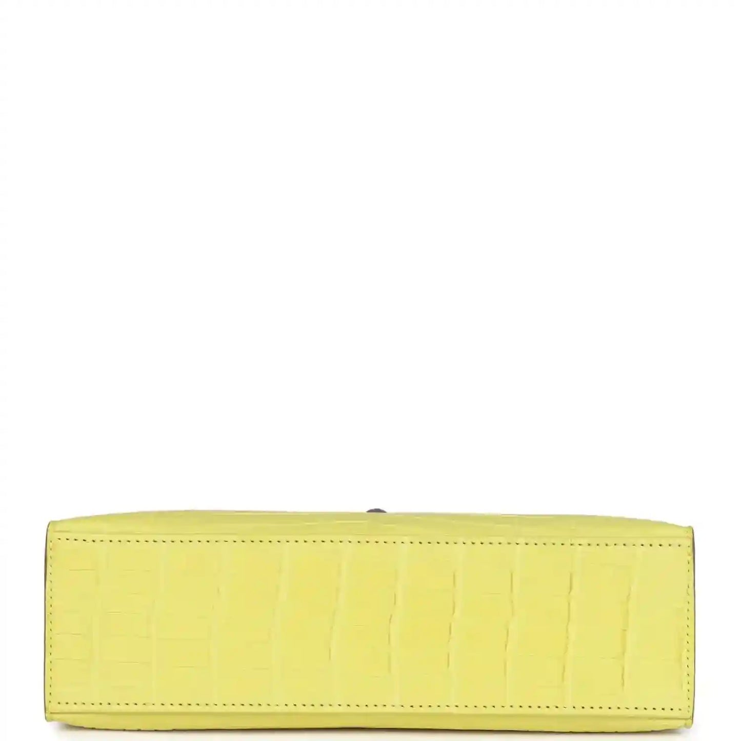 Lime alligator clutch base panel with perimeter stitching