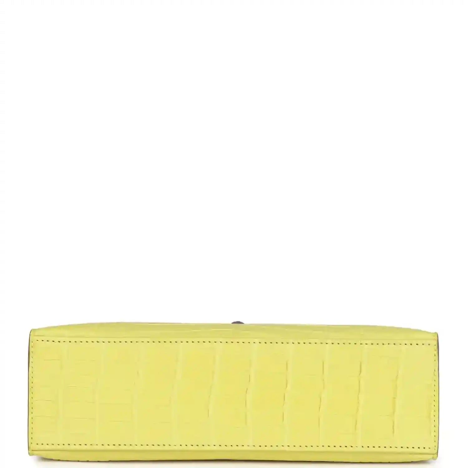 Lime alligator clutch base panel with perimeter stitching