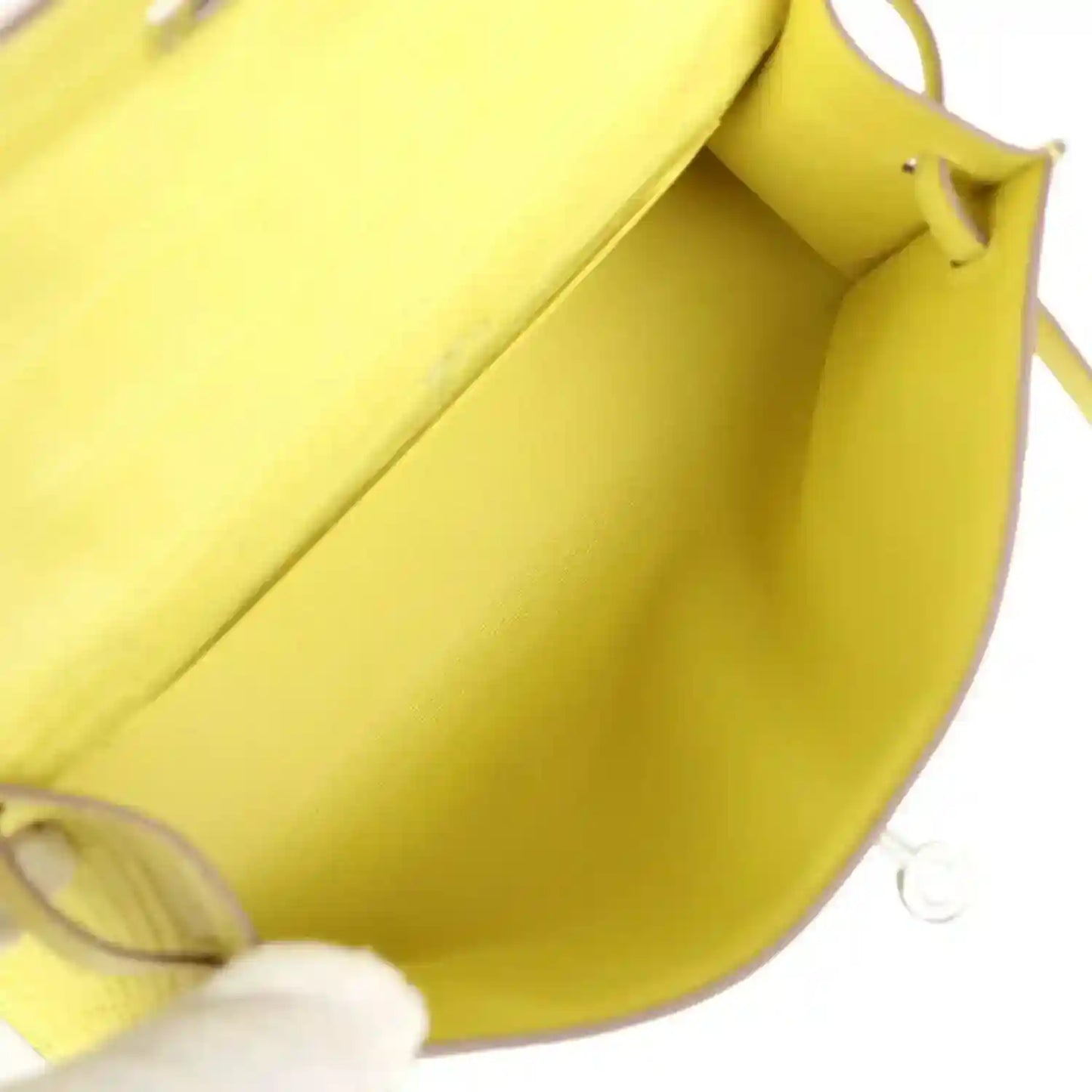 Lime alligator clutch interior lining with stitched inner wall