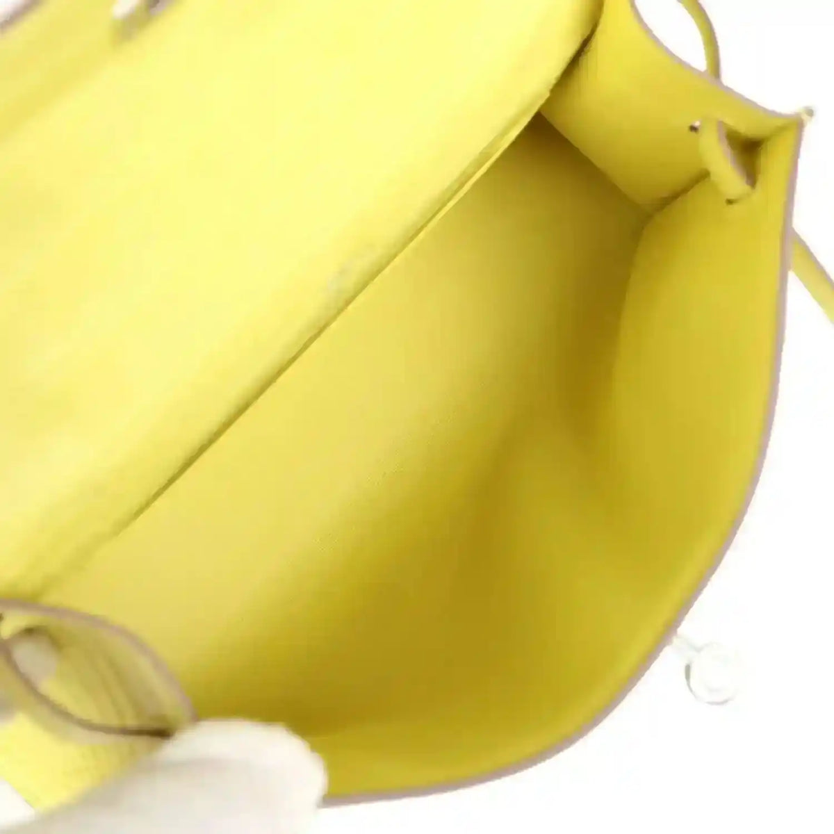 Lime alligator clutch interior lining with stitched inner wall
