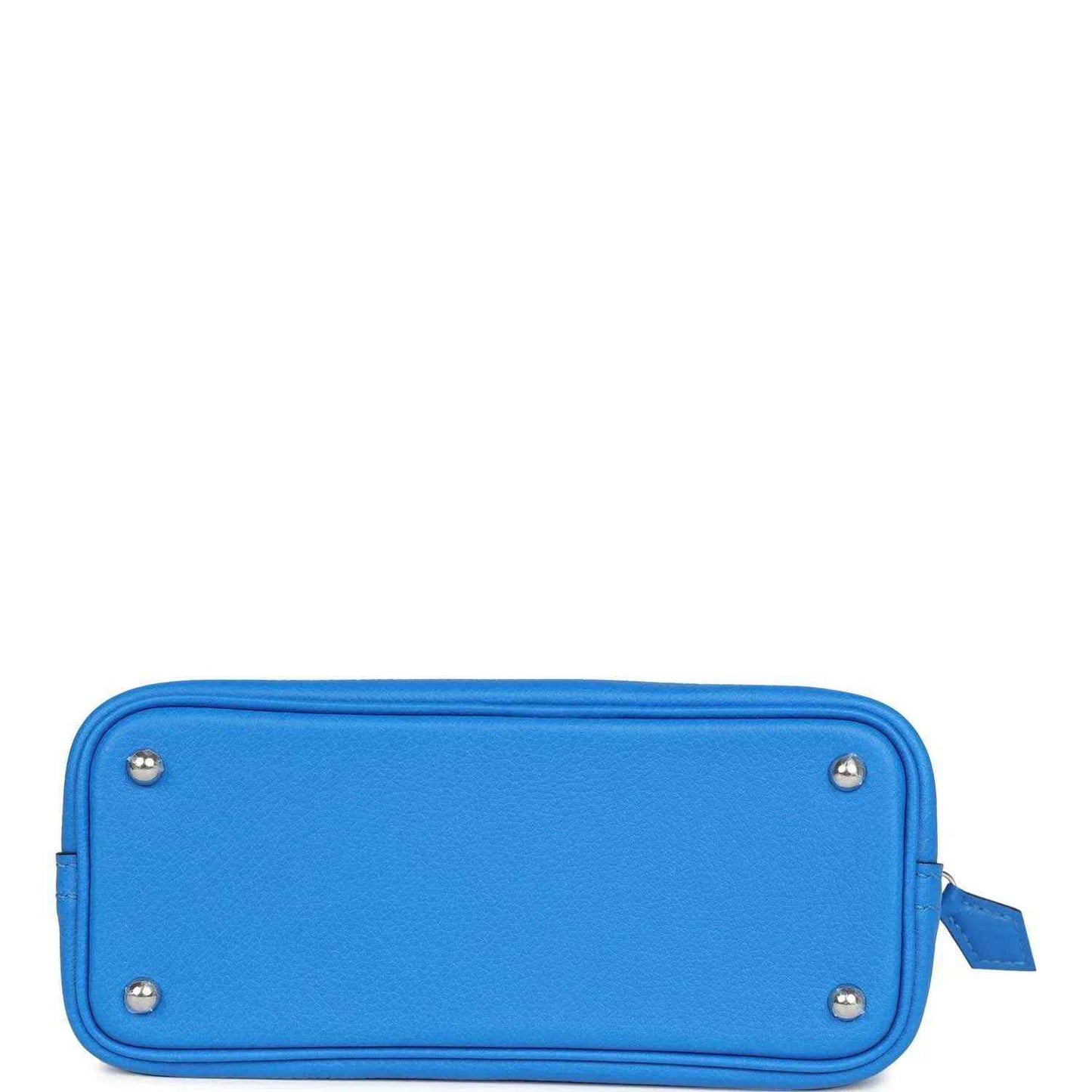 Mini Bolide bag in bright blue textured leather with top zipper and metal corner studs
