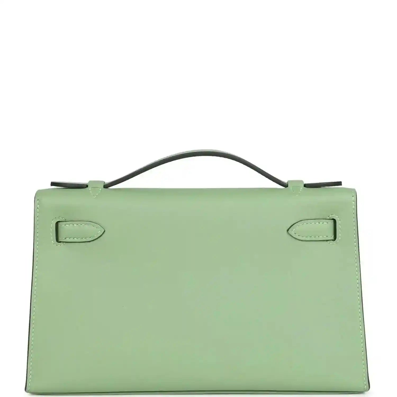 Hermes Kelly pochette back panel in light green leather with two stitched tabs