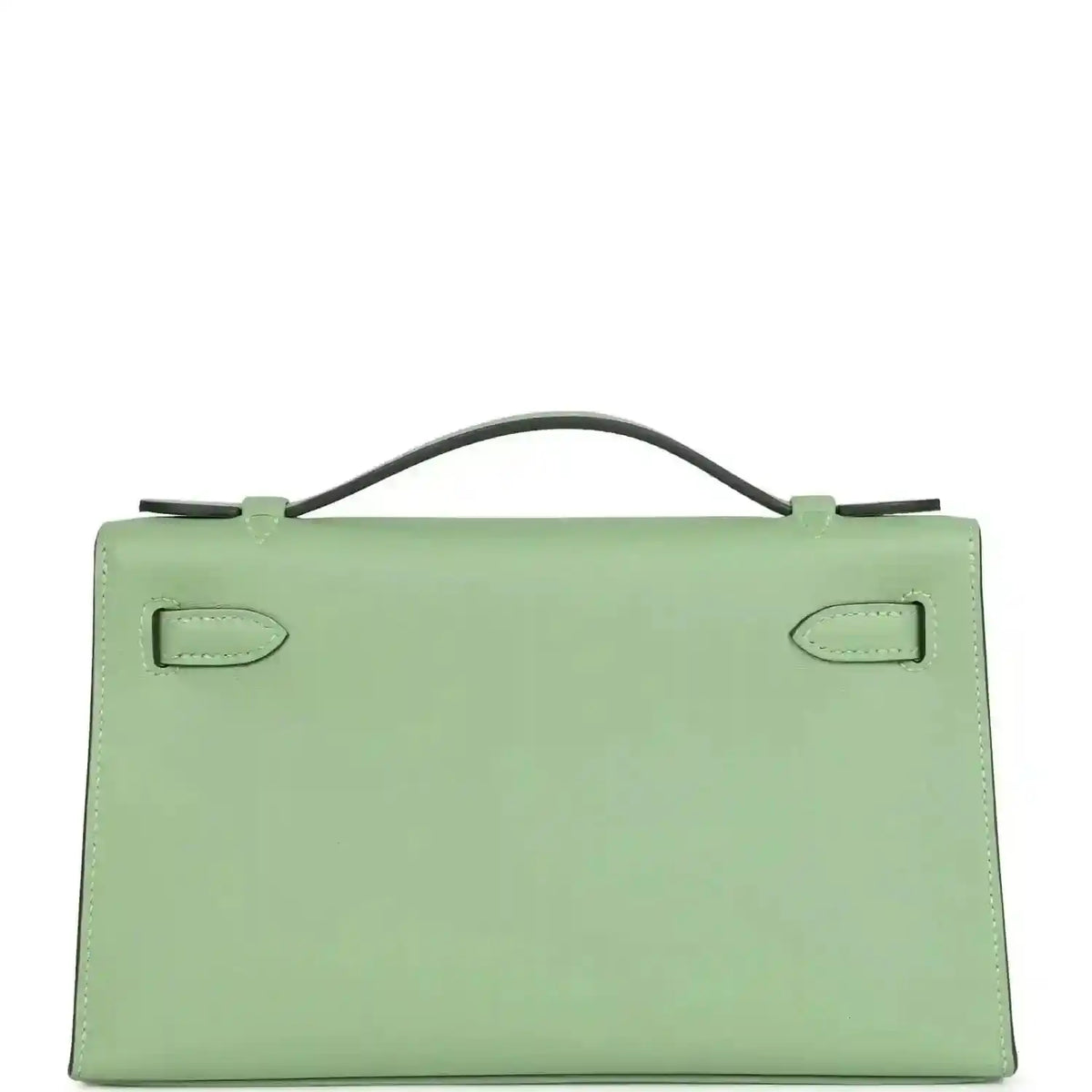 Hermes Kelly pochette back panel in light green leather with two stitched tabs