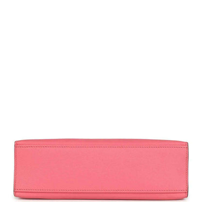 Hermes Kelly pochette bag, rose pink leather exterior panel with neat edge stitching