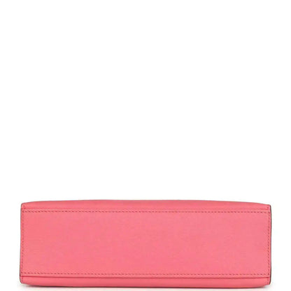 Hermes Kelly pochette bag, rose pink leather exterior panel with neat edge stitching