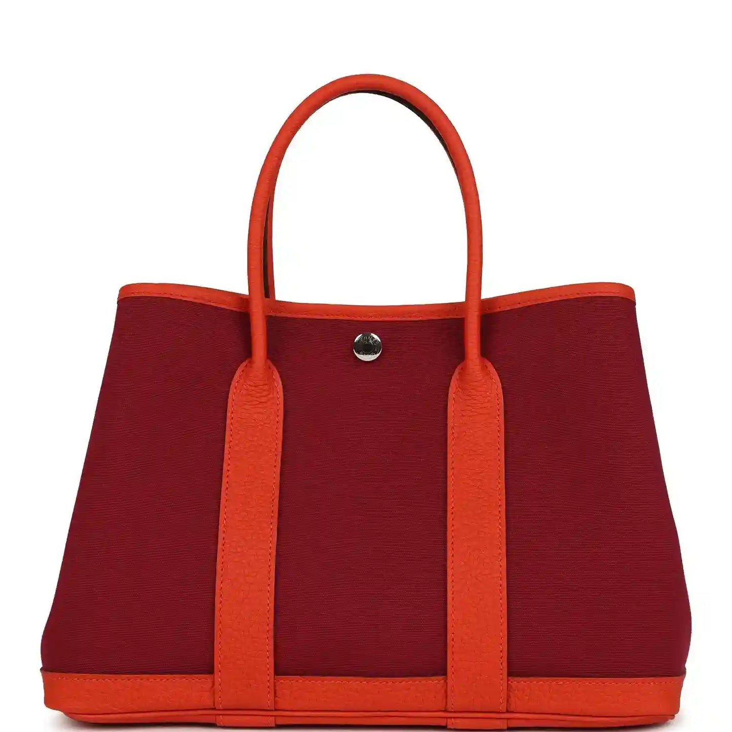 Rubis canvas and leather tote bag with two top handles and front metal snap