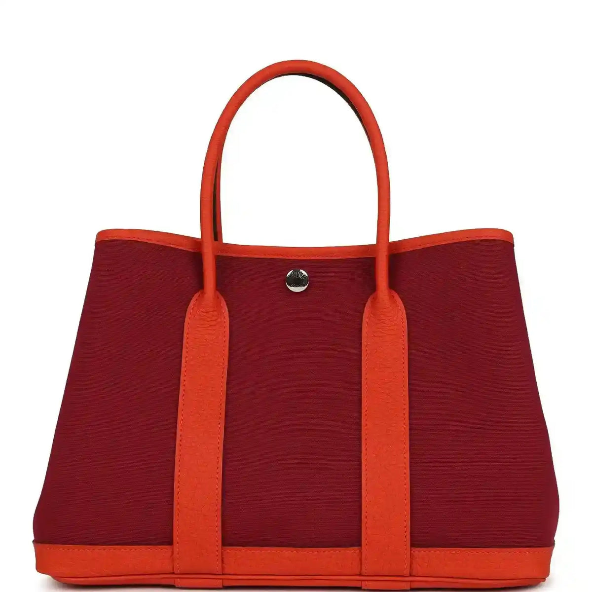 Rubis canvas and leather tote bag with two top handles and front metal snap