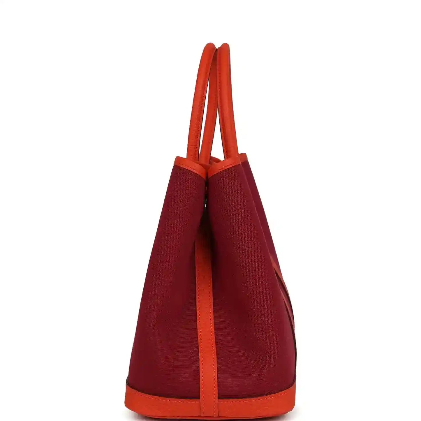 Rubis canvas tote bag with orange leather side panels and top handles