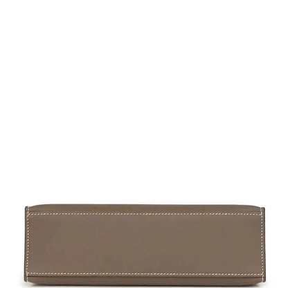 Hermes Kelly leather clutch back panel, etoupe with contrast stitching across flap
