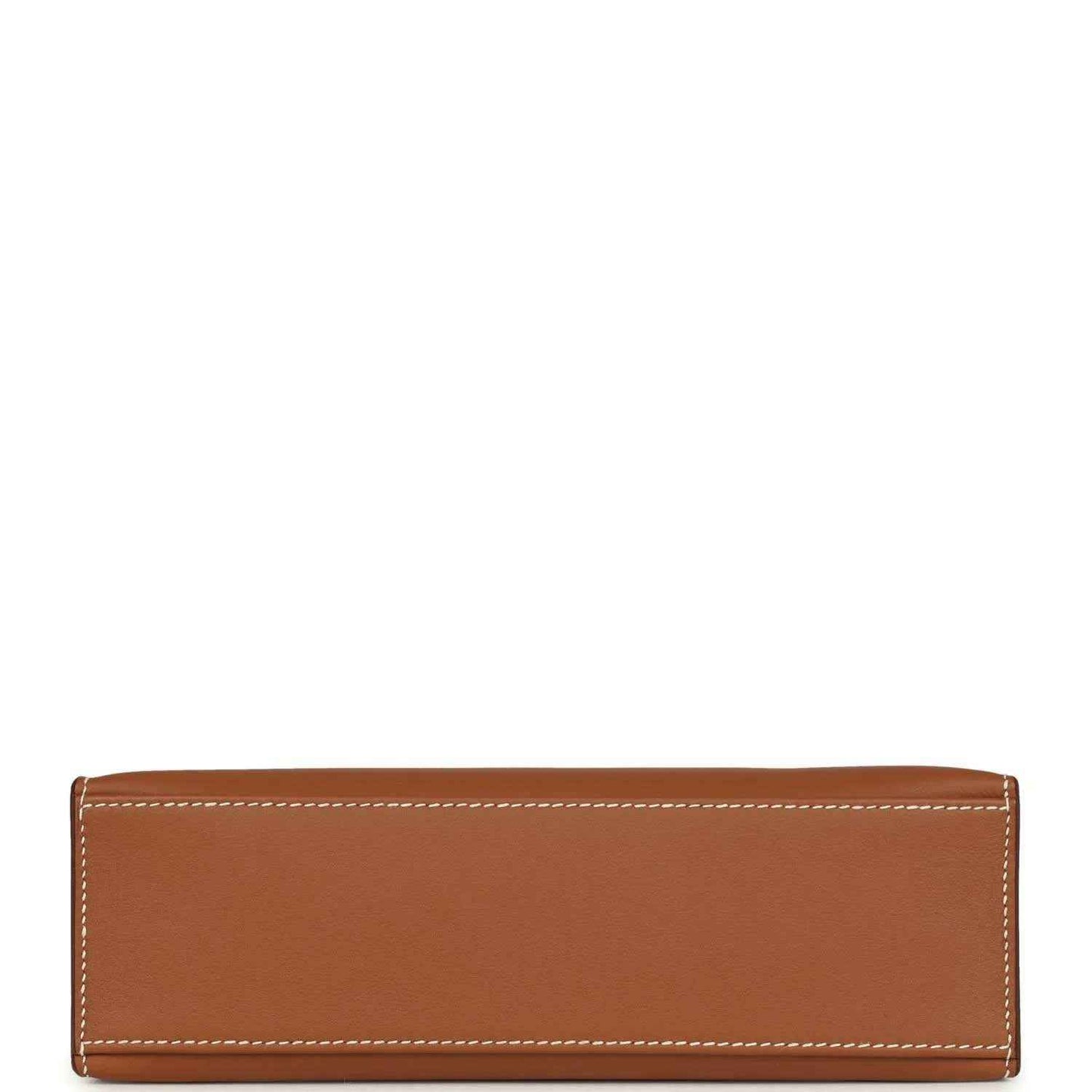Brown leather clutch with stitched edges and minimal front detailing