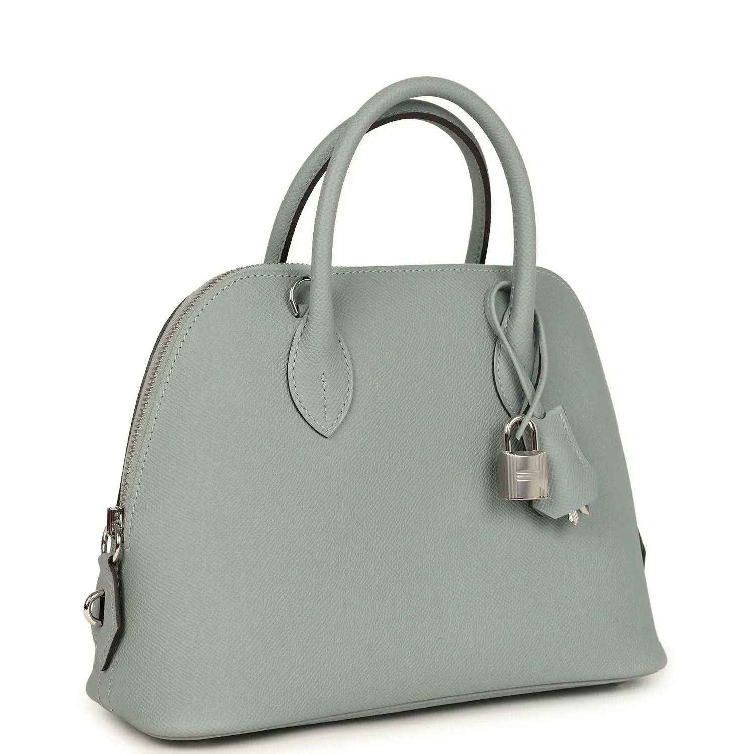 Light gray leather Bolide bag with top handles and front turn-lock closure