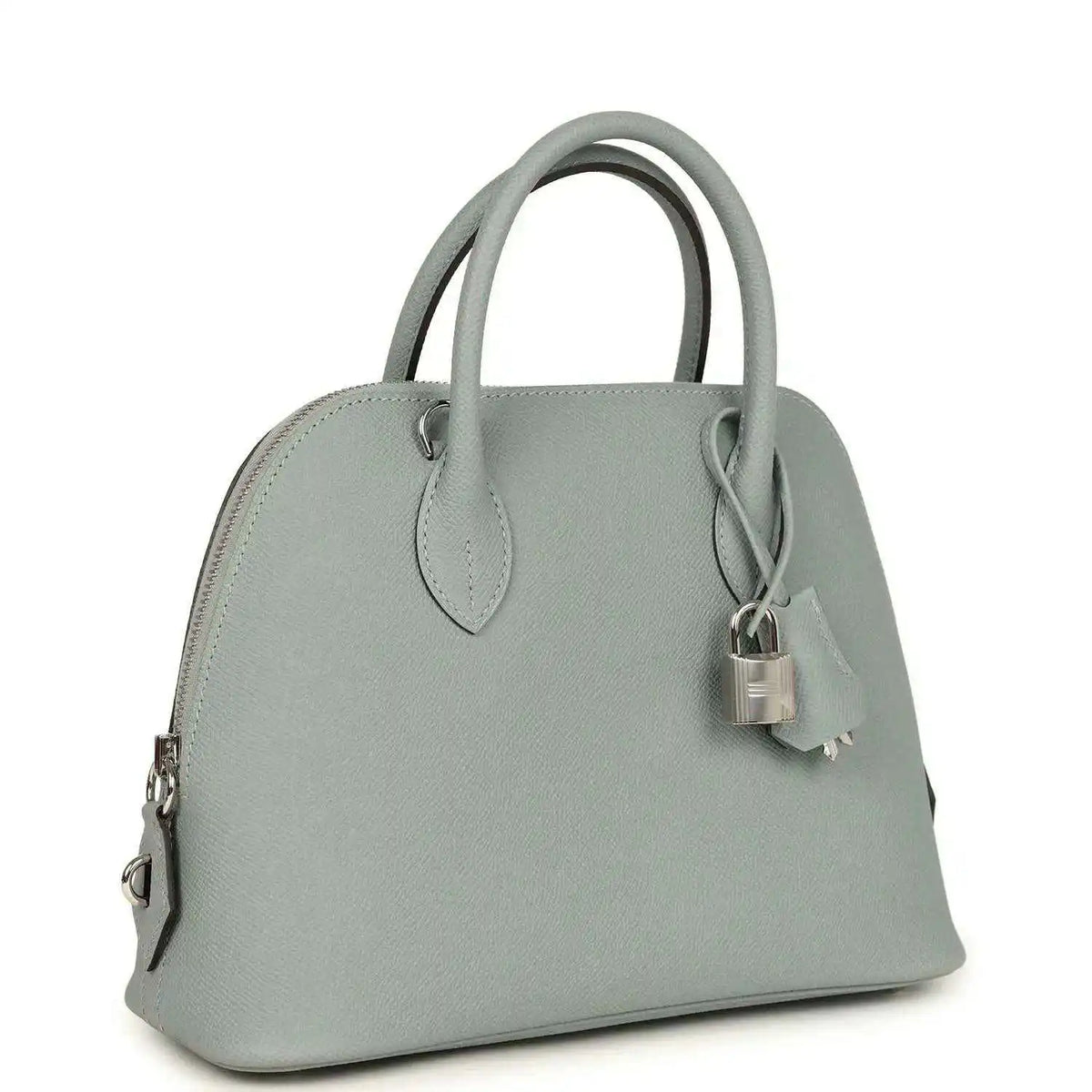 Light gray leather Bolide bag with top handles and front turn-lock closure