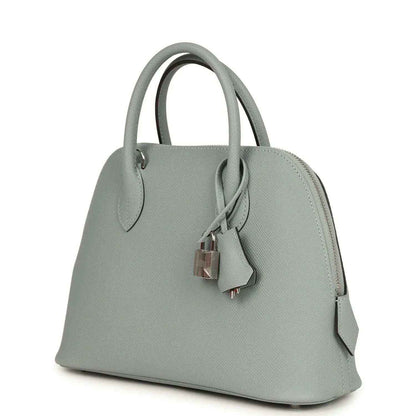 Light gray leather Bolide bag with top handles, lock charm and side hardware