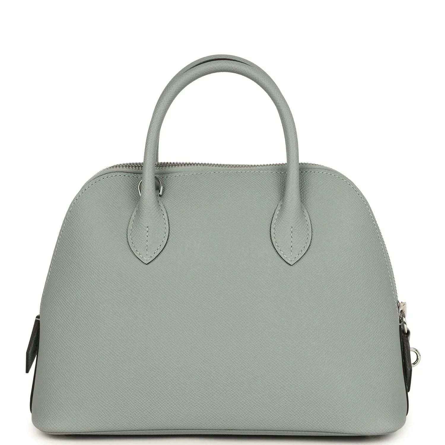 Light gray leather Bolide 25 with double top handles and front leather tabs