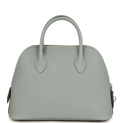 Light gray leather Bolide 25 with double top handles and front leather tabs
