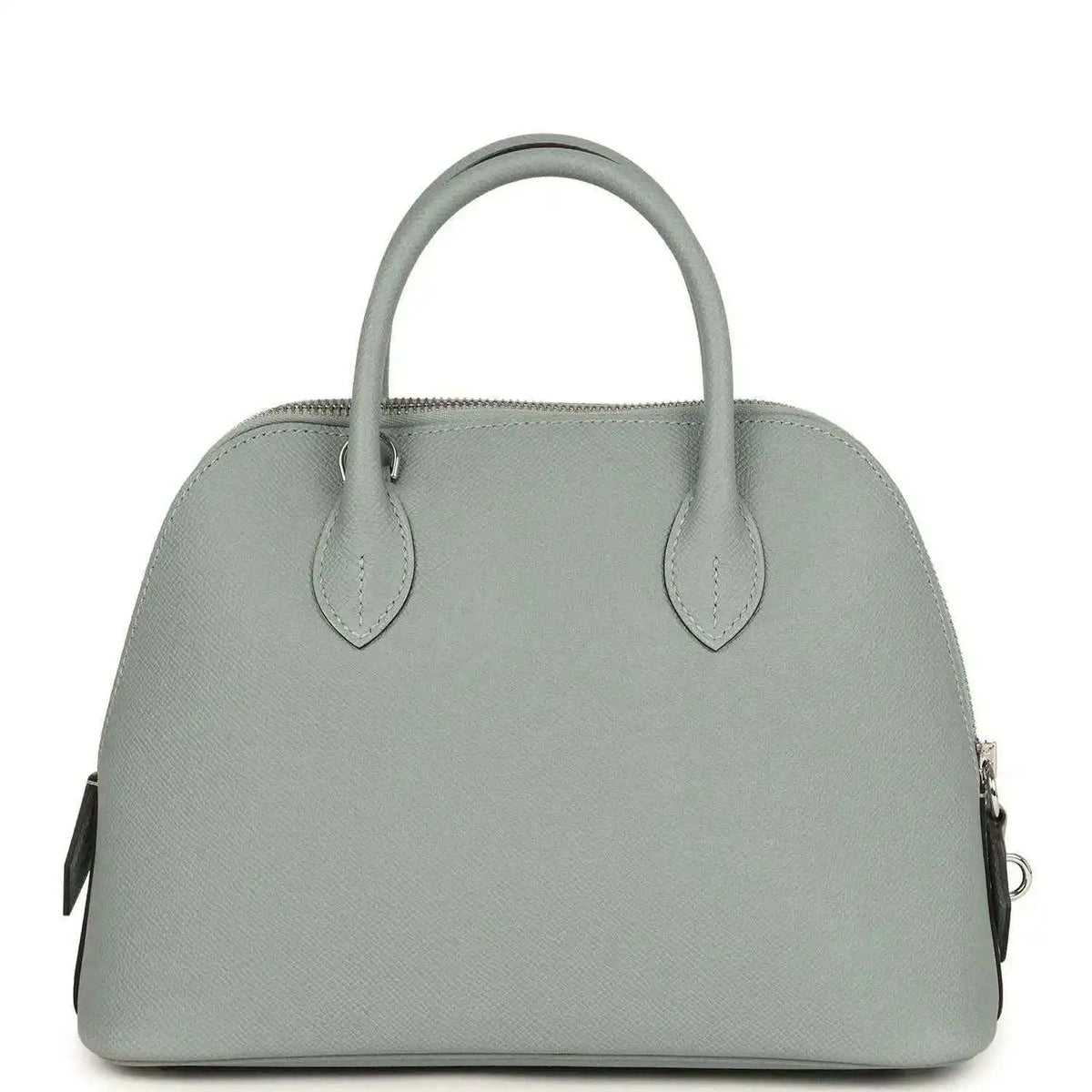 Light gray leather Bolide 25 with double top handles and front leather tabs