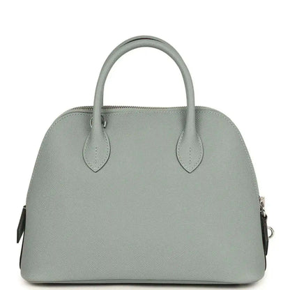 Light gray leather Bolide 25 with double top handles and front leather tabs