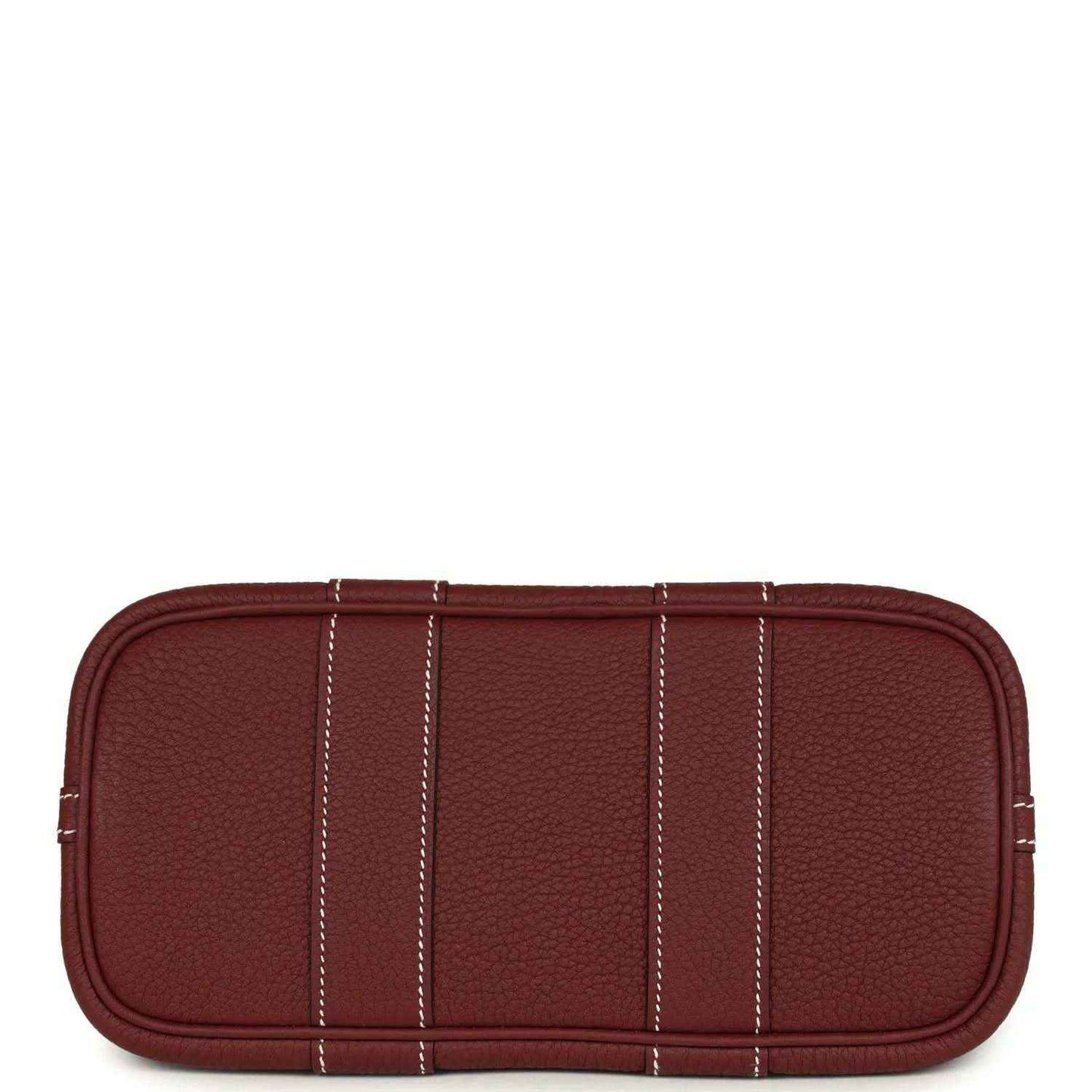Red leather tote bag base with stitched panel detailing and rounded corners.