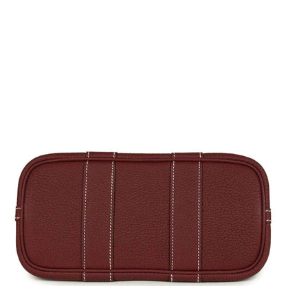 Red leather tote bag base with stitched panel detailing and rounded corners.