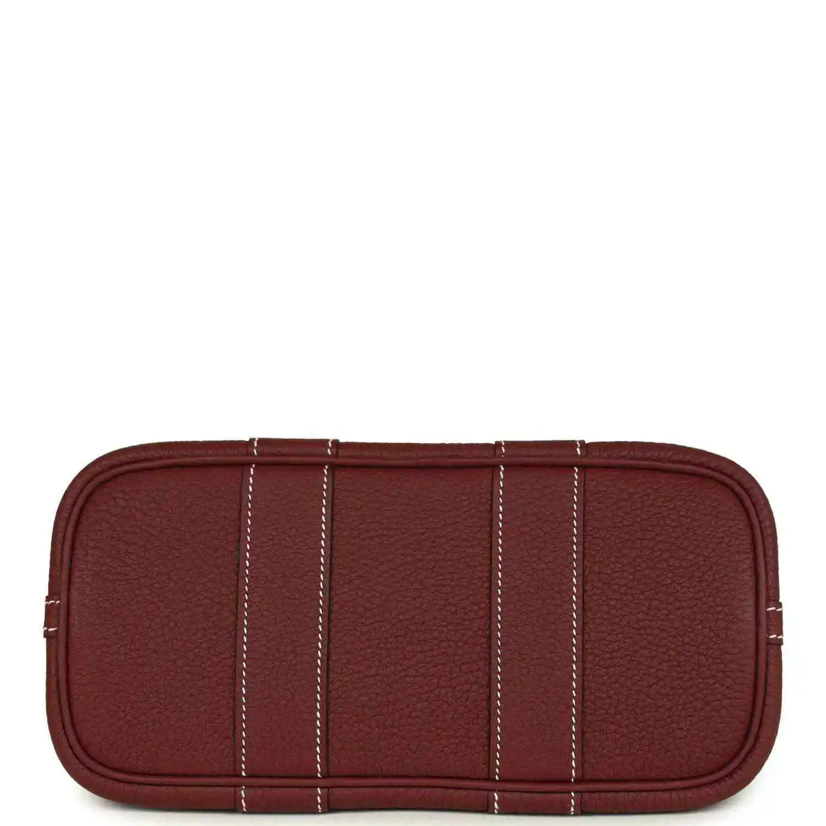 Red leather tote bag base with stitched panel detailing and rounded corners.