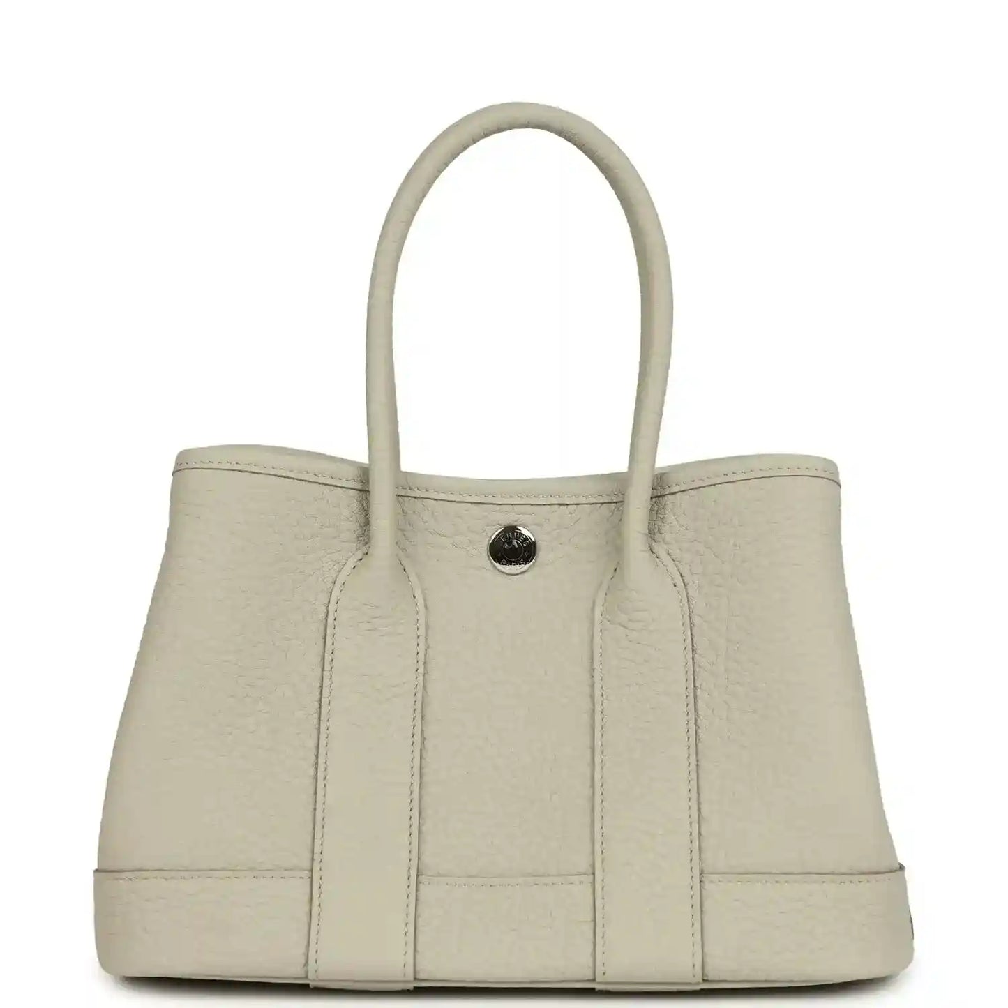 Hermes Garden Party Neo 23 tote bag in light beige textured leather with two top handles