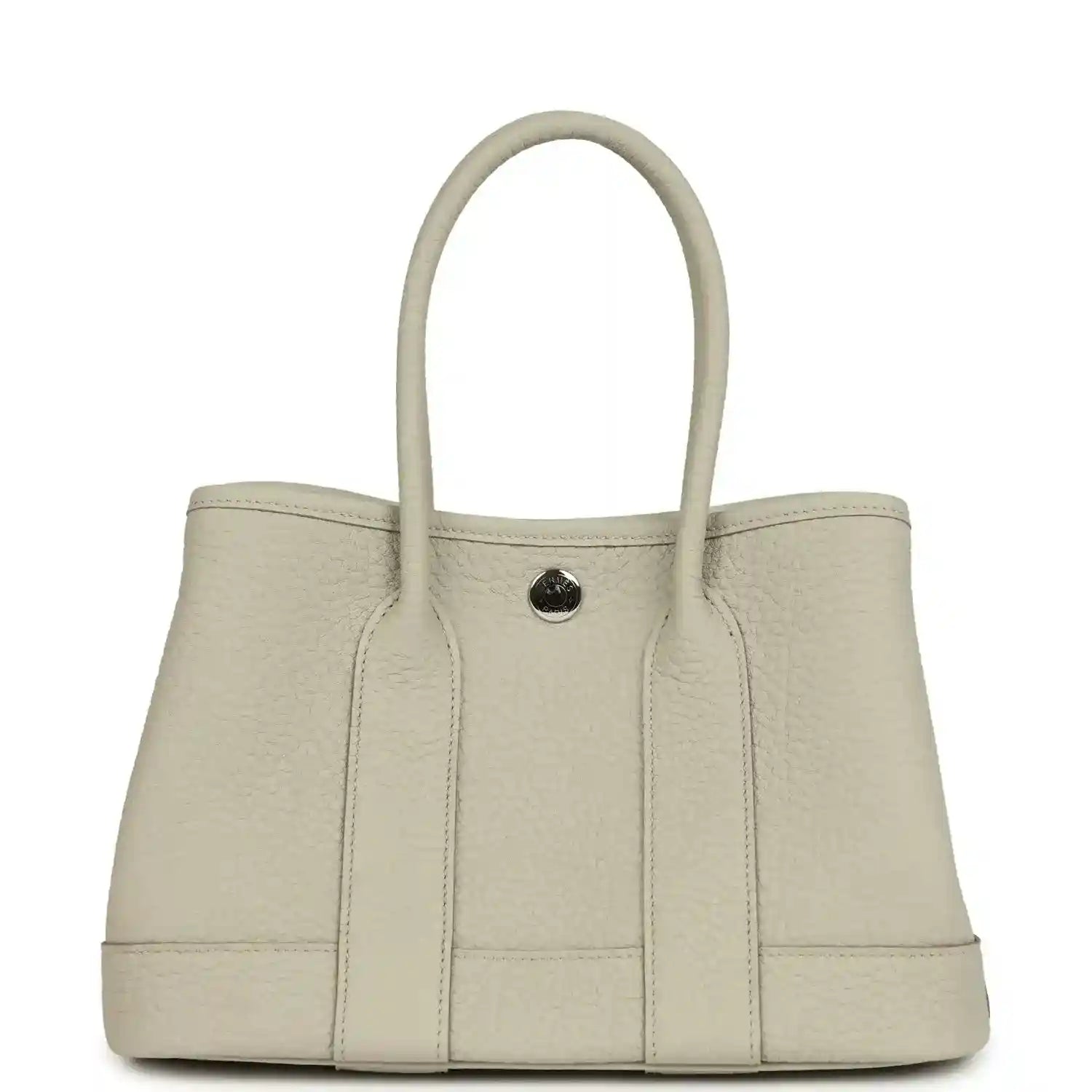 Hermes Garden Party Neo 23 tote bag in light beige textured leather with two top handles