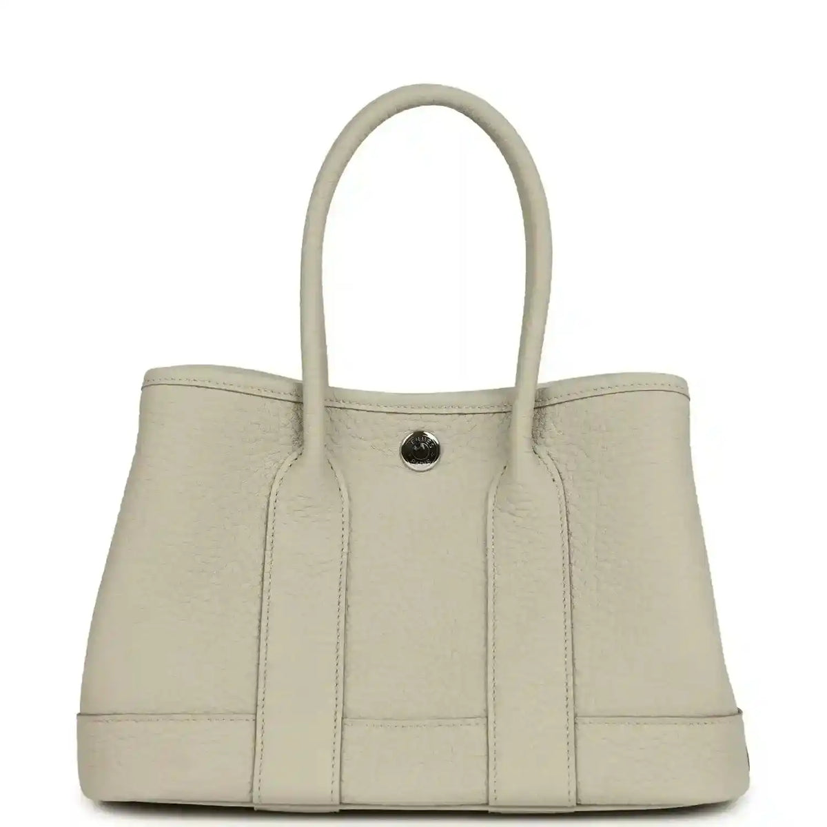 Hermes Garden Party Neo 23 tote bag in light beige textured leather with two top handles