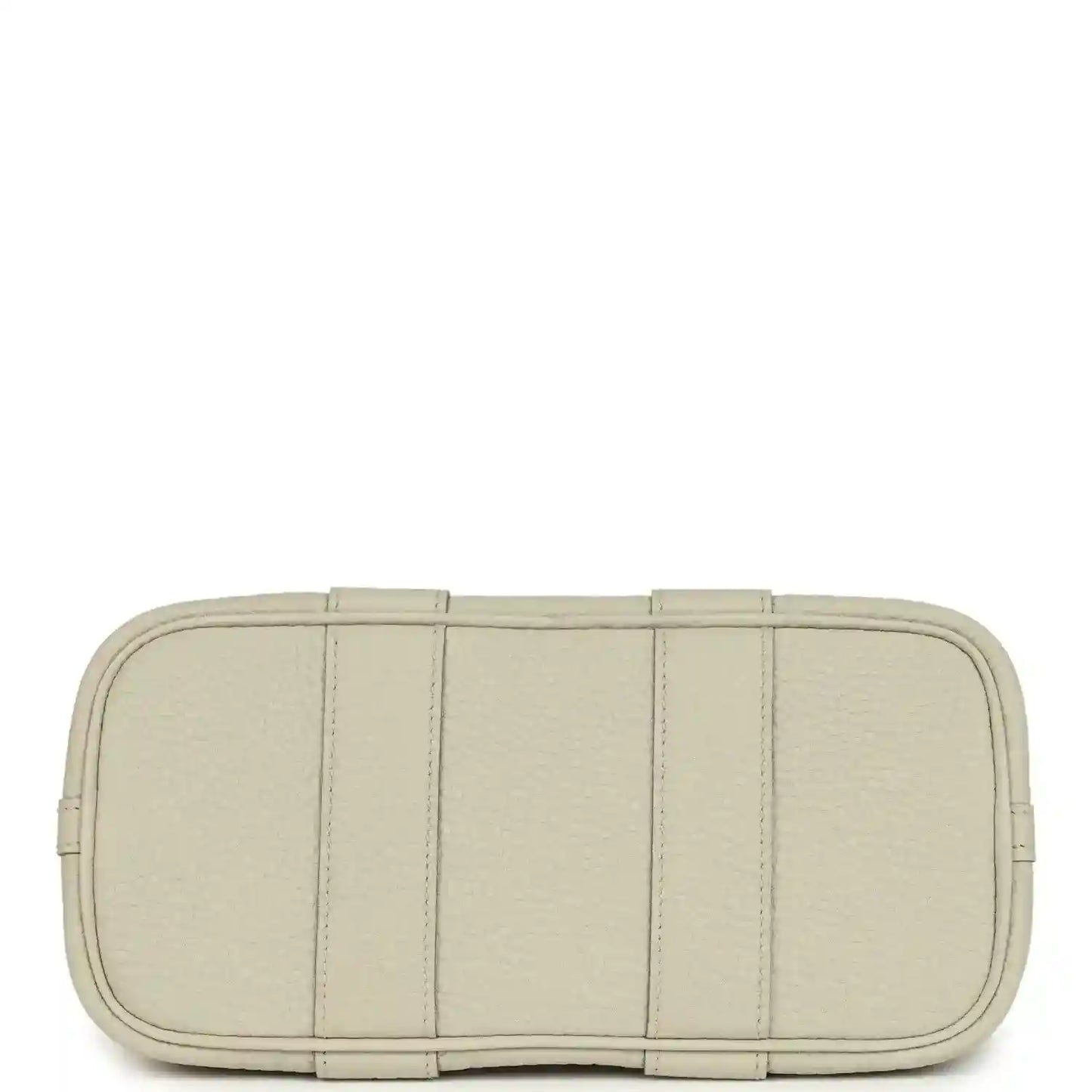 Hermes Garden Party Neo 23 tote bag base view in light beige leather with stitched panel seams