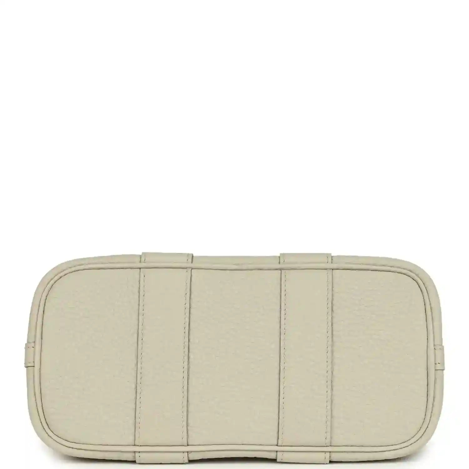 Hermes Garden Party Neo 23 tote bag base view in light beige leather with stitched panel seams