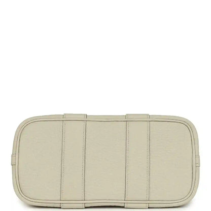 Hermes Garden Party Neo 23 tote bag base view in light beige leather with stitched panel seams